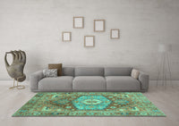 Machine Washable Persian Turquoise Traditional Rug, wshabs4007turq