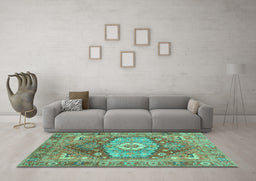 Machine Washable Persian Turquoise Traditional Area Rugs in a Living Room,, wshabs4007turq