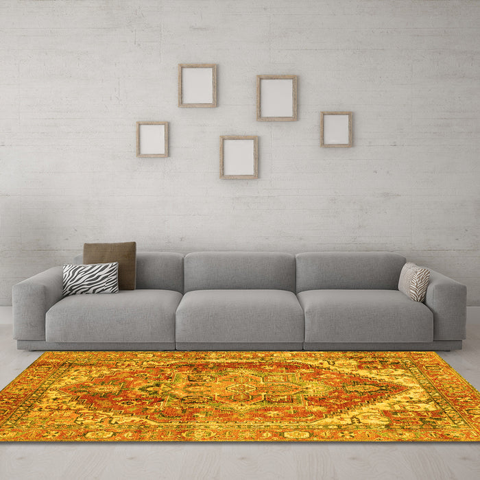 Machine Washable Persian Yellow Traditional Rug in a Living Room, wshabs4008yw
