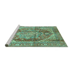 Sideview of Machine Washable Persian Turquoise Traditional Area Rugs, wshabs4008turq