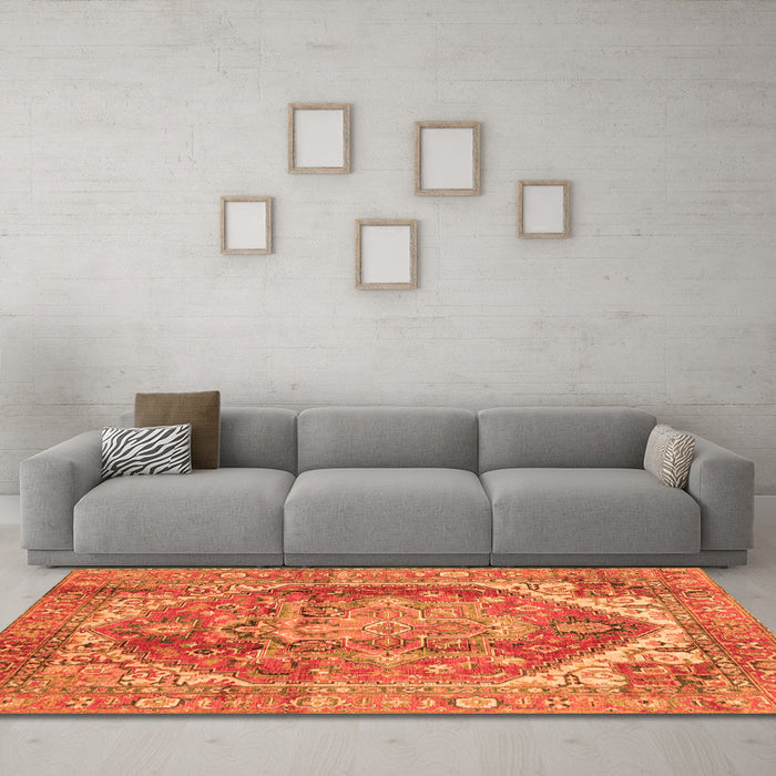 Machine Washable Persian Orange Traditional Area Rugs in a Living Room, wshabs4008org