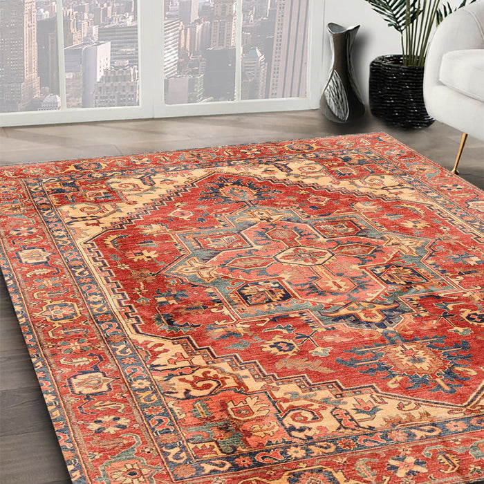 Machine Washable Abstract Red Rug in a Family Room, wshabs4008