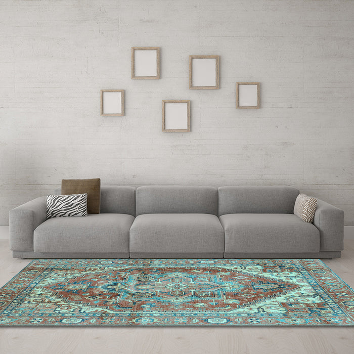 Machine Washable Persian Light Blue Traditional Rug in a Living Room, wshabs4008lblu