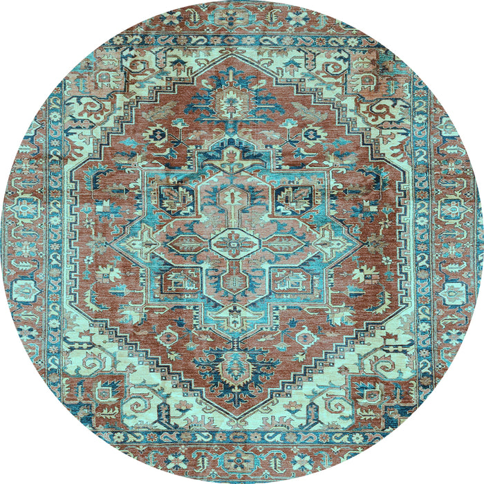 Round Machine Washable Persian Light Blue Traditional Rug, wshabs4008lblu