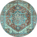 Round Machine Washable Persian Light Blue Traditional Rug, wshabs4008lblu