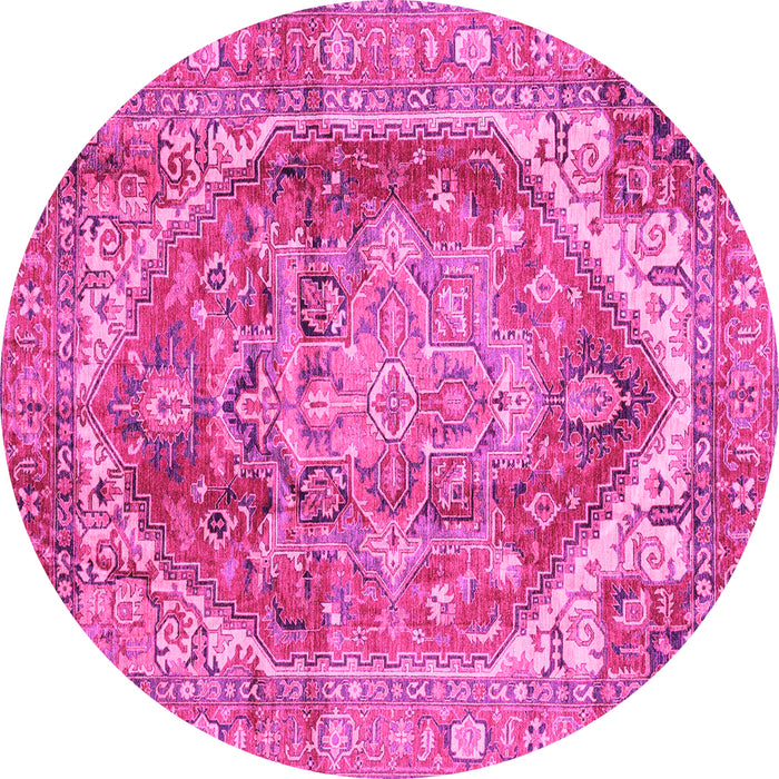 Round Machine Washable Persian Pink Traditional Rug, wshabs4008pnk