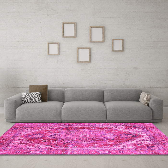 Machine Washable Persian Pink Traditional Rug in a Living Room, wshabs4008pnk