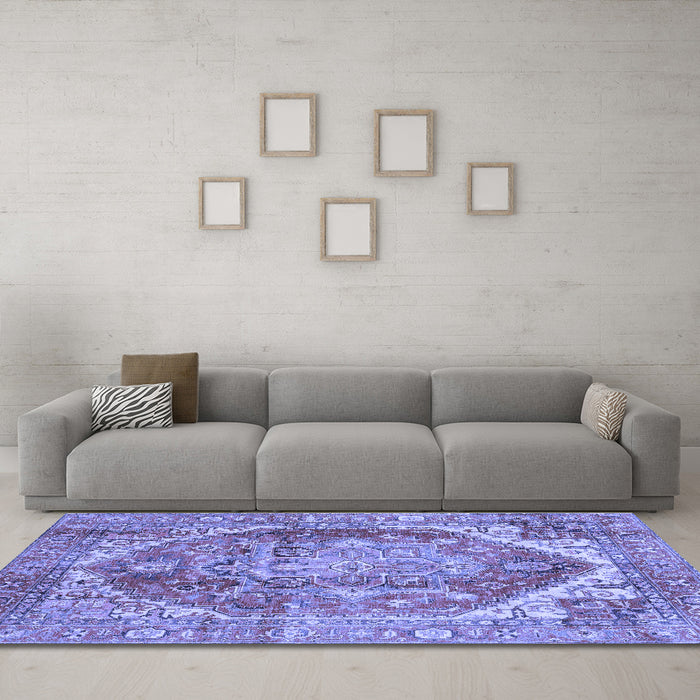 Machine Washable Persian Blue Traditional Rug in a Living Room, wshabs4008blu
