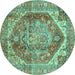 Round Machine Washable Persian Turquoise Traditional Area Rugs, wshabs4008turq