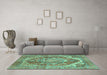 Machine Washable Persian Turquoise Traditional Area Rugs in a Living Room,, wshabs4008turq