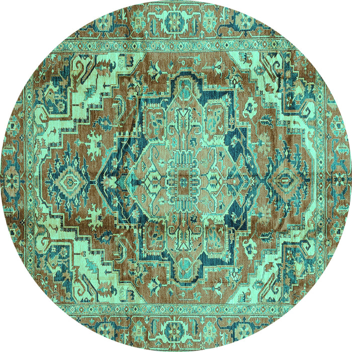 Round Machine Washable Persian Turquoise Traditional Area Rugs, wshabs4009turq