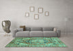 Machine Washable Persian Turquoise Traditional Area Rugs in a Living Room,, wshabs4009turq