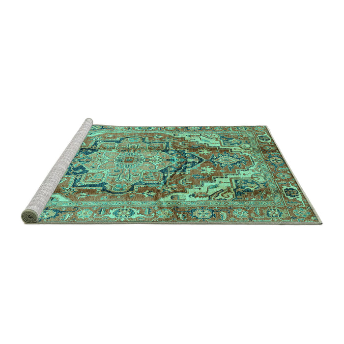 Sideview of Machine Washable Persian Turquoise Traditional Area Rugs, wshabs4009turq