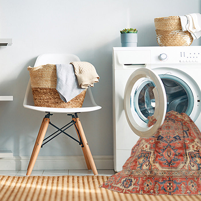Machine Washable Abstract Red Rug in a Washing Machine, wshabs4009