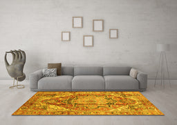 Machine Washable Persian Yellow Traditional Rug in a Living Room, wshabs4009yw