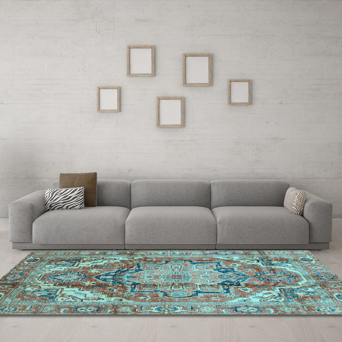 Machine Washable Persian Light Blue Traditional Rug in a Living Room, wshabs4009lblu