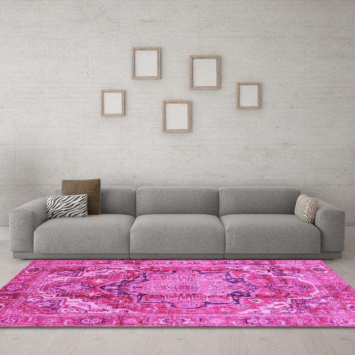 Machine Washable Persian Pink Traditional Rug in a Living Room, wshabs4009pnk