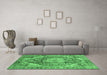 Machine Washable Persian Emerald Green Traditional Area Rugs in a Living Room,, wshabs4009emgrn