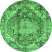 Round Machine Washable Persian Emerald Green Traditional Area Rugs, wshabs4009emgrn