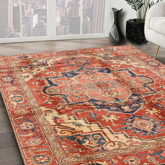 Machine Washable Abstract Red Rug in a Family Room, wshabs4009