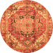 Round Machine Washable Persian Orange Traditional Area Rugs, wshabs4009org