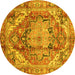 Round Persian Yellow Traditional Rug, abs4009yw