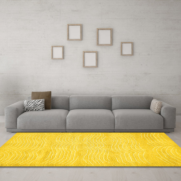 Machine Washable Solid Yellow Modern Rug in a Living Room, wshabs400yw