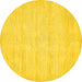 Round Machine Washable Solid Yellow Modern Rug, wshabs400yw