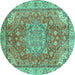 Round Machine Washable Persian Turquoise Traditional Area Rugs, wshabs4010turq