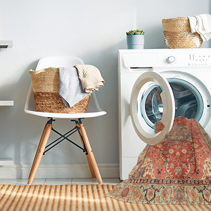 Machine Washable Abstract Red Rug in a Washing Machine, wshabs4010