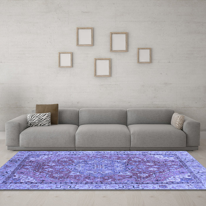 Machine Washable Persian Blue Traditional Rug in a Living Room, wshabs4010blu
