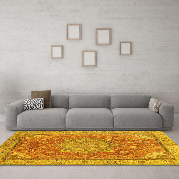 Machine Washable Persian Yellow Traditional Rug in a Living Room, wshabs4010yw