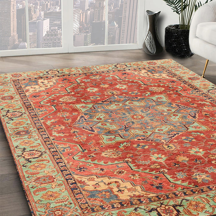 Abstract Red Persian Rug in Family Room, abs4010