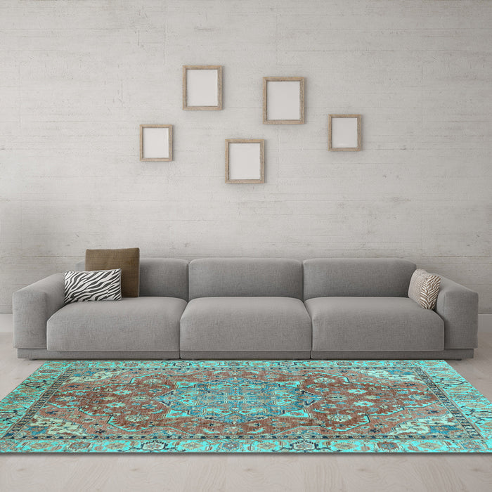 Machine Washable Persian Light Blue Traditional Rug in a Living Room, wshabs4010lblu