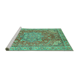 Sideview of Machine Washable Persian Turquoise Traditional Area Rugs, wshabs4010turq