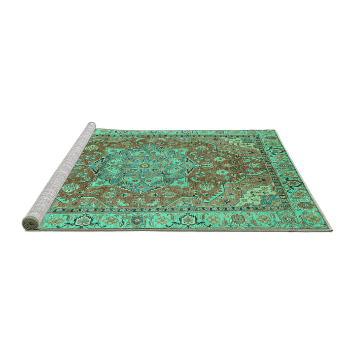 Sideview of Machine Washable Persian Turquoise Traditional Area Rugs, wshabs4010turq