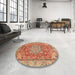 Round Machine Washable Abstract Red Rug in a Office, wshabs4010