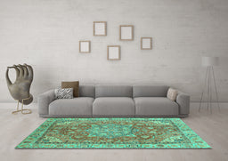 Machine Washable Persian Turquoise Traditional Area Rugs in a Living Room,, wshabs4010turq