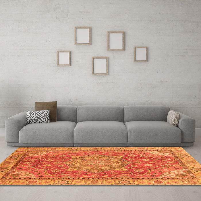 Machine Washable Persian Orange Traditional Area Rugs in a Living Room, wshabs4010org
