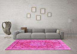 Machine Washable Persian Pink Traditional Rug in a Living Room, wshabs4010pnk