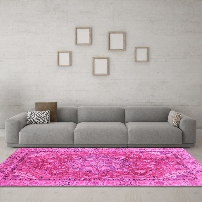 Machine Washable Persian Pink Traditional Rug in a Living Room, wshabs4010pnk