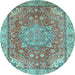 Round Machine Washable Persian Light Blue Traditional Rug, wshabs4010lblu