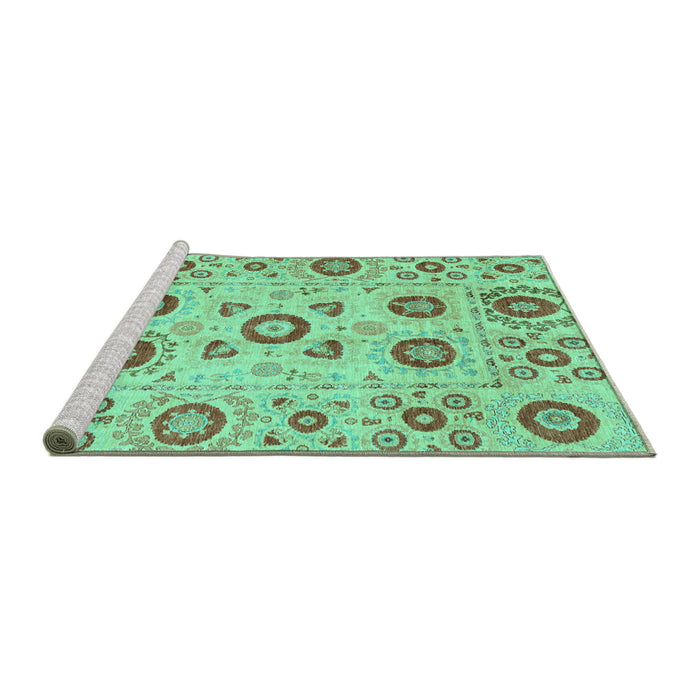 Sideview of Machine Washable Abstract Turquoise Modern Area Rugs, wshabs4011turq