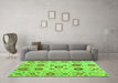 Machine Washable Abstract Green Modern Area Rugs in a Living Room,, wshabs4011grn