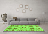 Machine Washable Abstract Green Modern Rug, wshabs4011grn