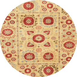 Round Machine Washable Abstract Chrome Gold Yellow Rug, wshabs4011