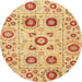 Round Abstract Chrome Gold Yellow Modern Rug, abs4011