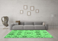 Machine Washable Abstract Emerald Green Modern Rug, wshabs4011emgrn