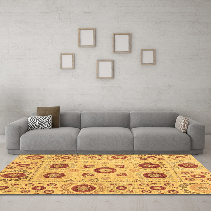 Machine Washable Abstract Brown Modern Rug in a Living Room,, wshabs4011brn