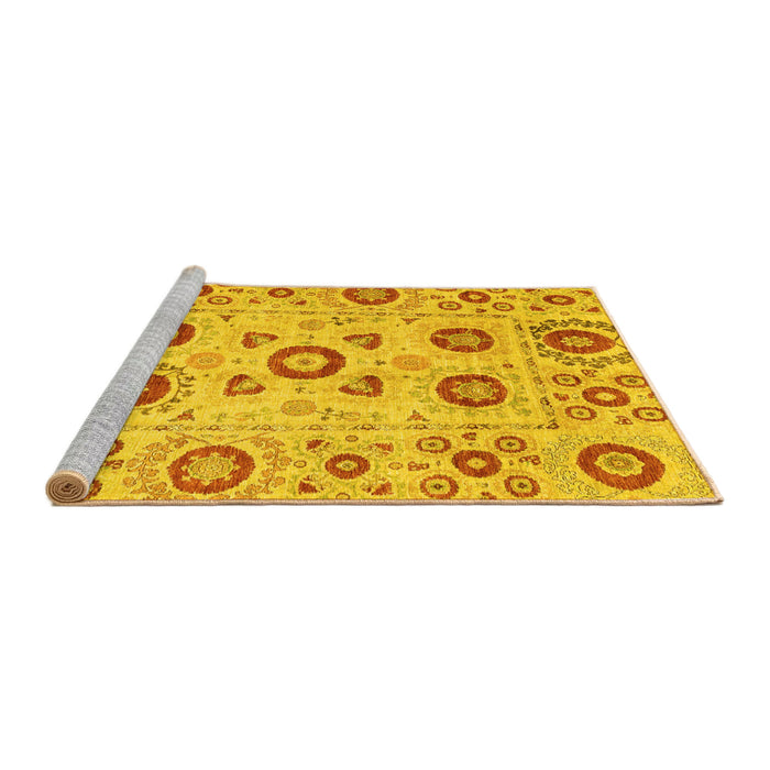 Sideview of Machine Washable Abstract Yellow Modern Rug, wshabs4011yw